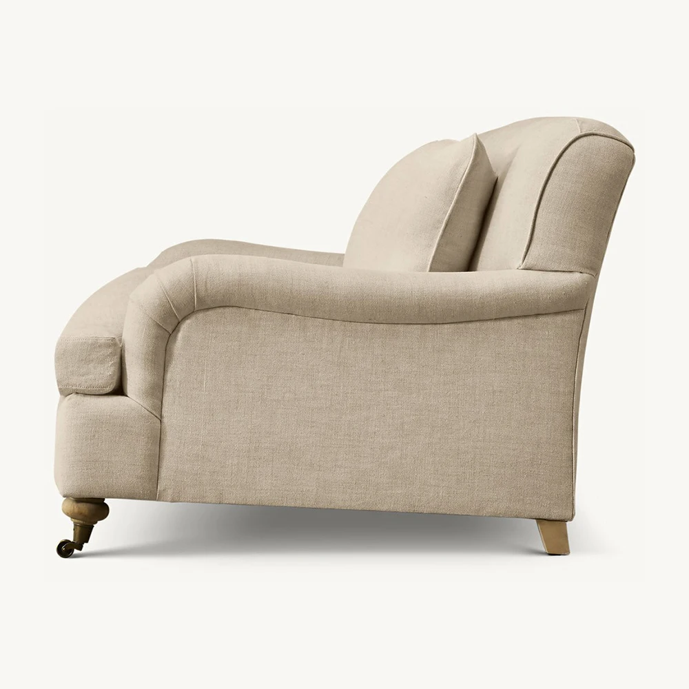 Living Room European Style Classic Roll Arm 3 Seater Linen Velvet Fabric Sofa Set