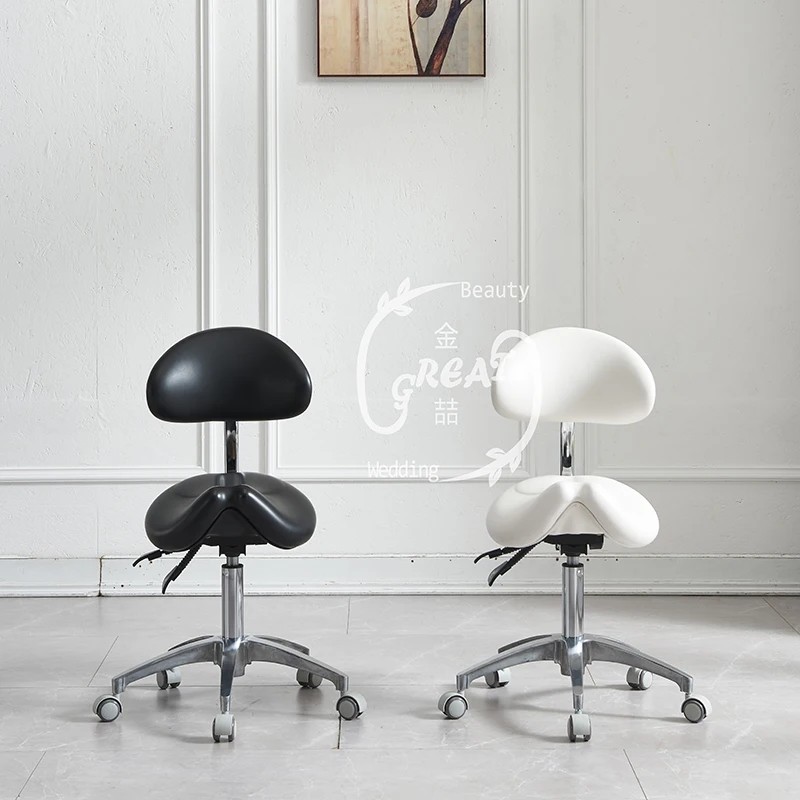 360 Degree Rotation Hair Styling Stool Modern Hydraulic White Beauty Salon Stool With Backrest