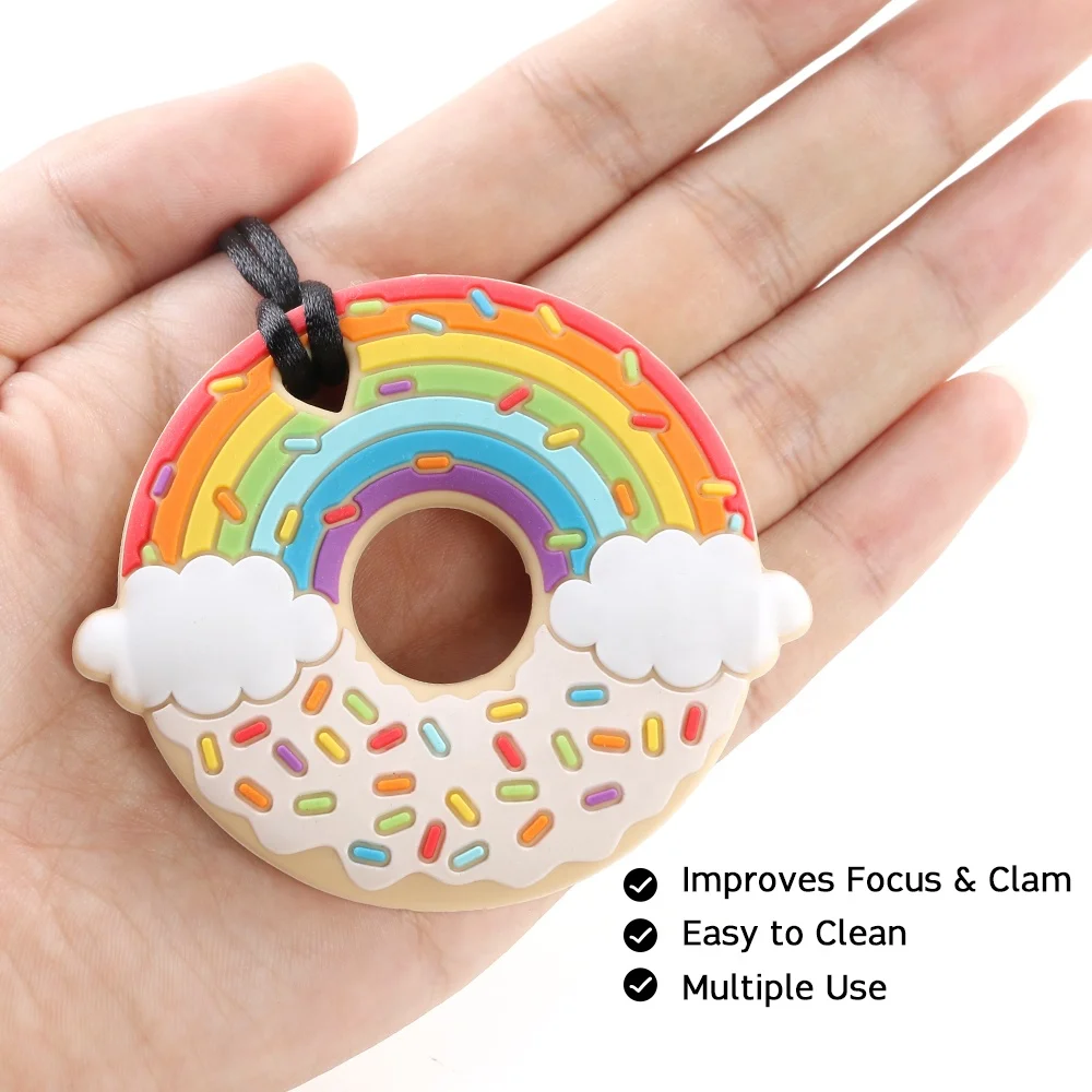 Christmas new arrival rainbow donut silicone baby chewable teething sensory toys teethers