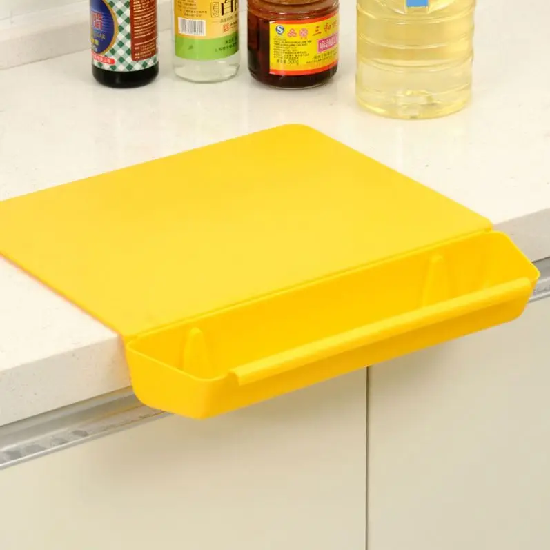 1 057 Kitchen Cutting Board Plastic Thickening Non-slip Cutting Board with Storage Basket 2 in 1 Foldable Chopping Blocks