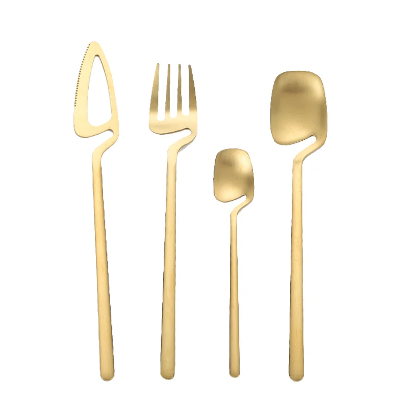 Reusable Metal Salad Coffee Mixing Stirring Spoon And Fork Stainless Steel 4pcs Hanging Cup Cutlery Set