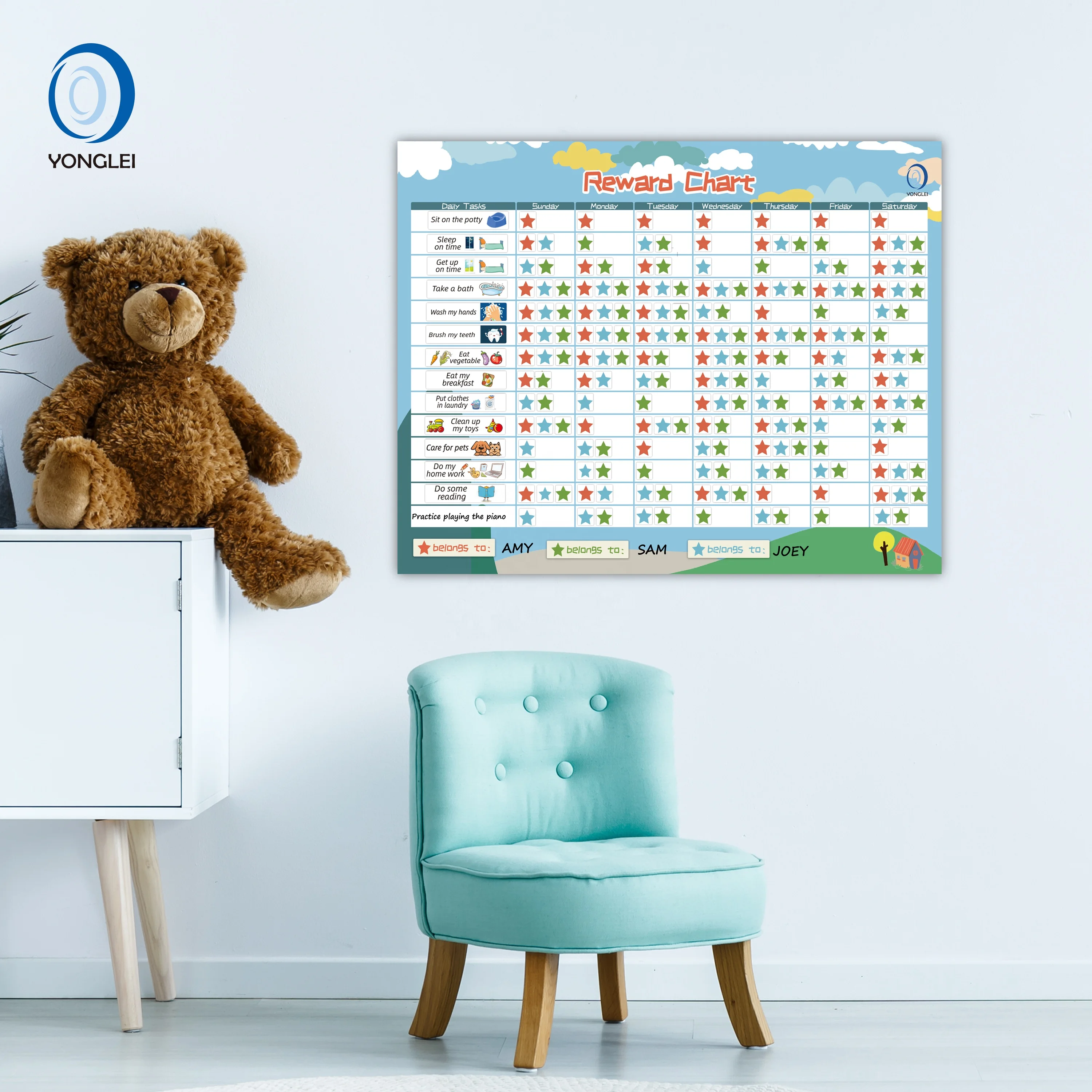 RC1.0-5A2 Yonglei nanotechnology dry erase child chore kids chore magnets my potty reward chart