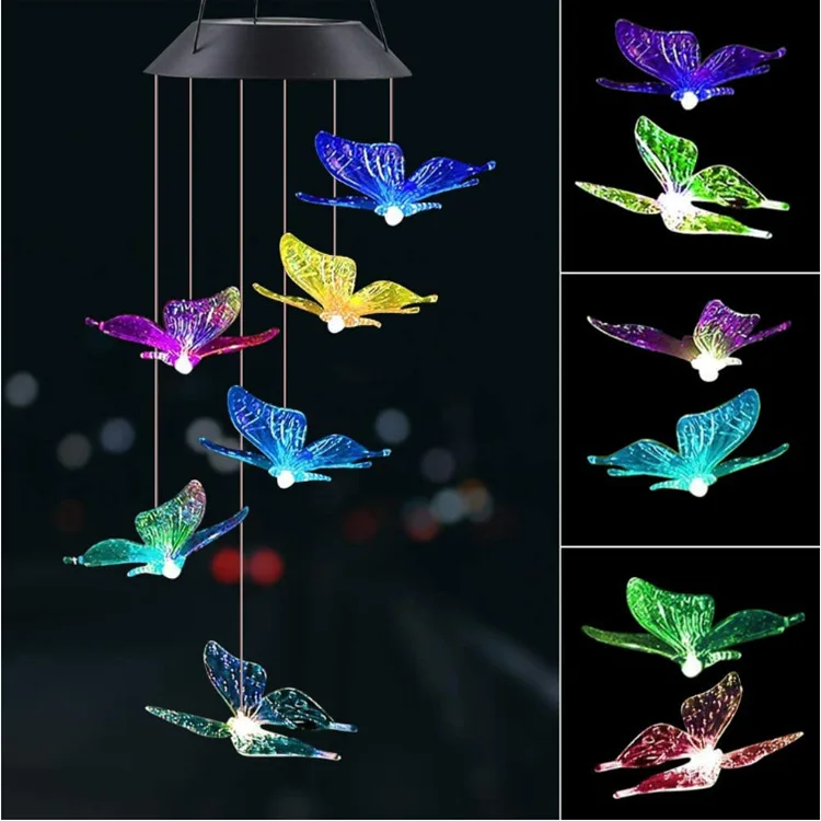Garden Decoration Outdoor Solar Wind Chime LED Light Dog Owl Hummingbird Flamingo Pig Sun Moon Star Memorial Wind Chime Light