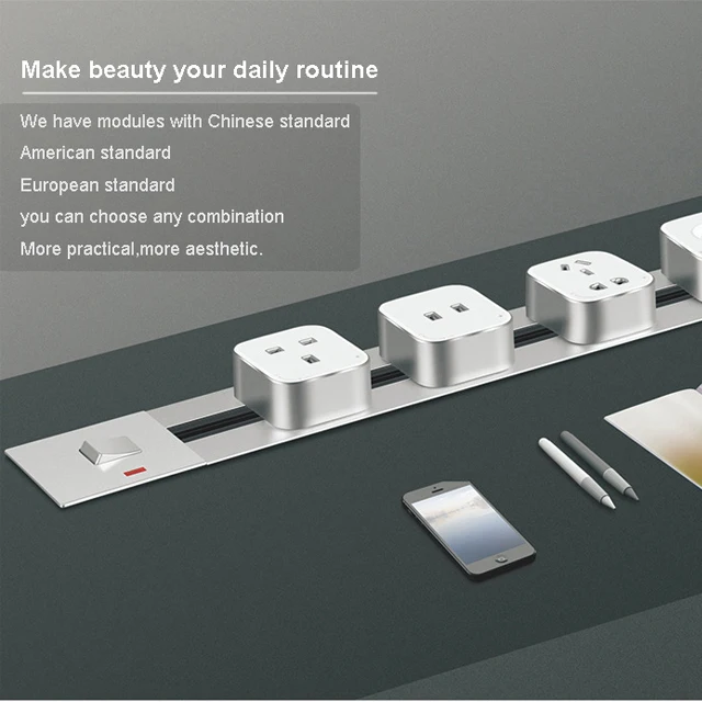 Ultra-thin rail power socket is suitable for hotel  kitchen office/splash-proof design and safe multifunctional electric track