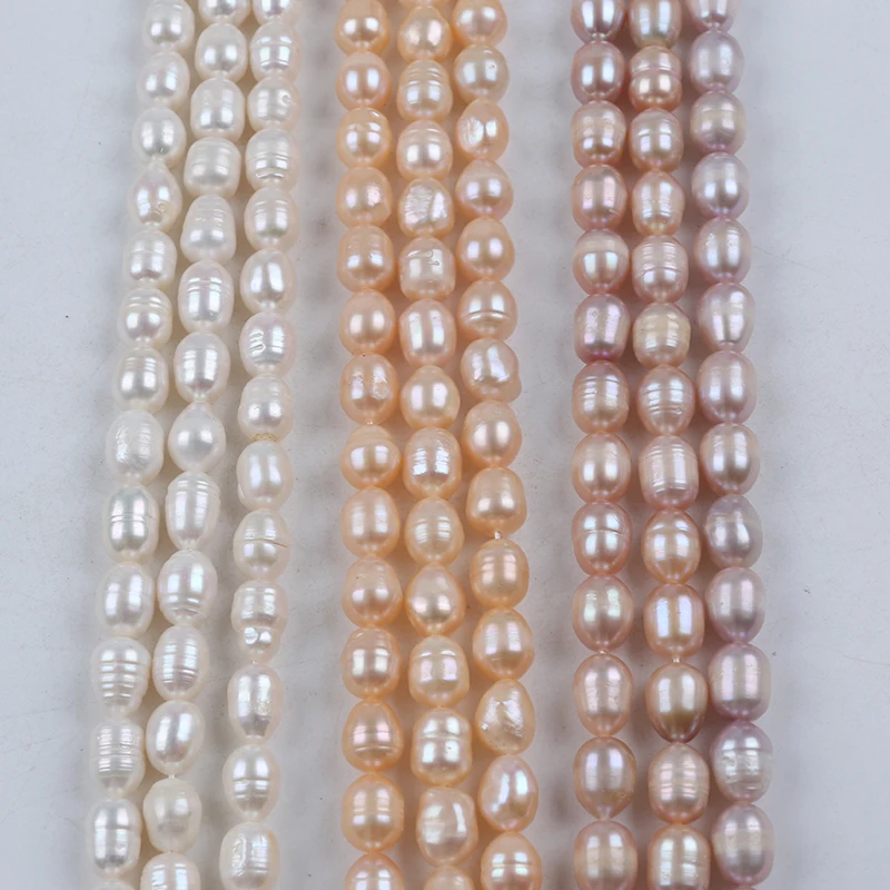 8-9mm Natural White Pink Purple Loose Beads Real Freshwater Rice Pearl Strand for jewelry making