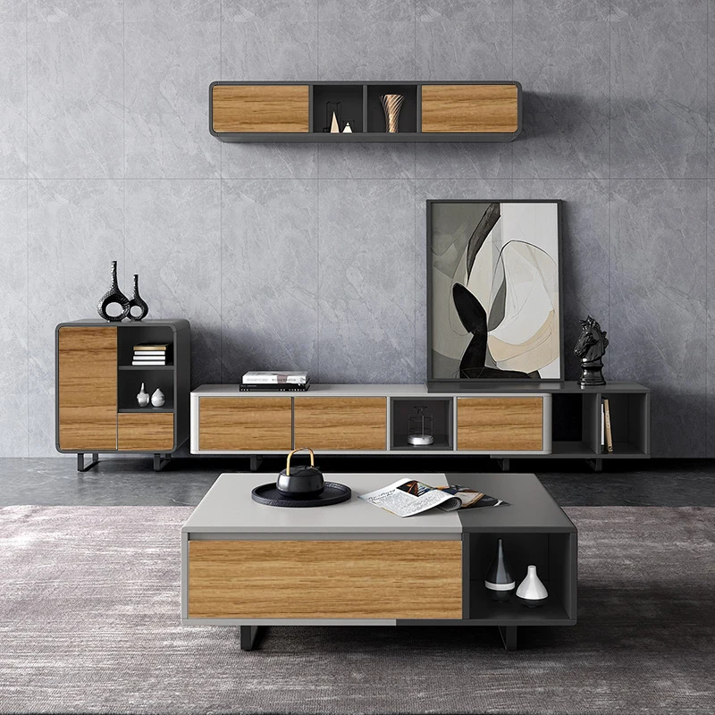 Simple Modern Home Living Room Bedroom Furniture Wooden Storage Wall TV Cabinet TV Stand Coffee Table