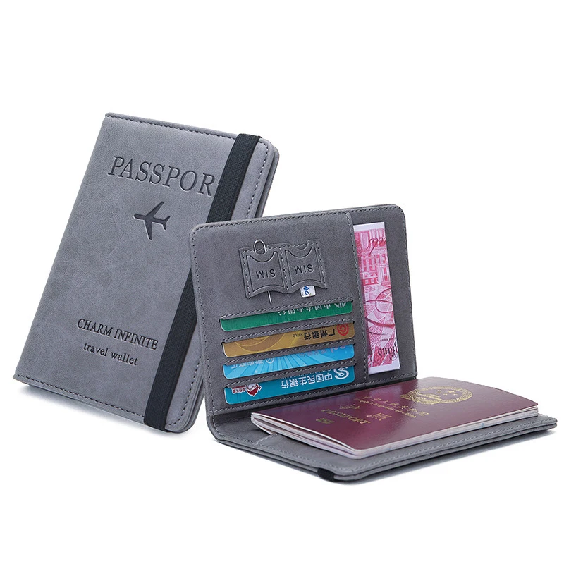 
High quality Leather card wallet passport pouch, RFID Blocking passport holder  (420376273)