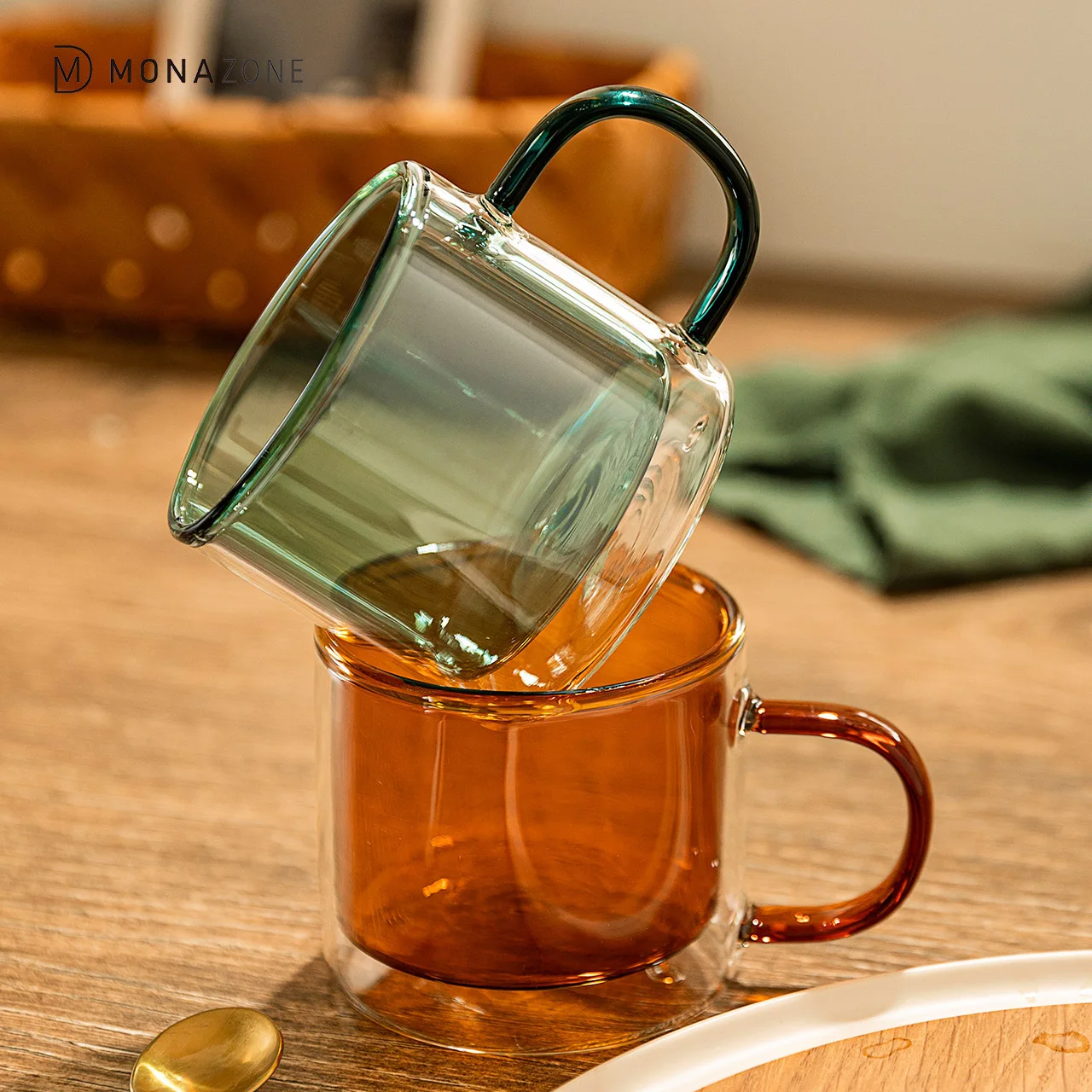 MONAZONE Hot Sale Double insulated cup with handle tea cup coffee milk Mug glass water cup