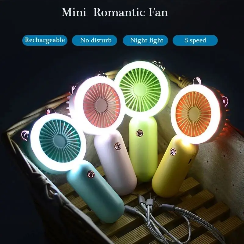 Mini Portable Fan USB Rechargeable Night Light Cooling Handheld Fan Three Speed Adjust Ventilador Portatil Fan With Night Light