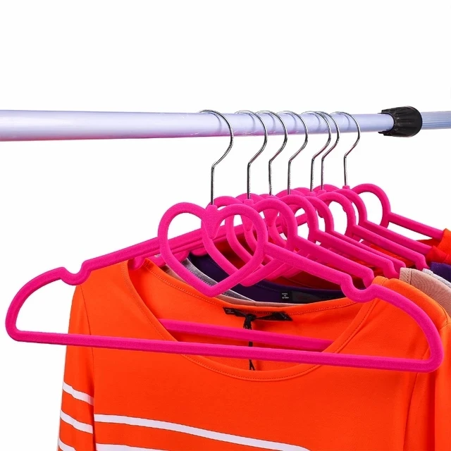 Amazon Clothes Hangers Heart Shaped Slim Flocked Hangers, Sturdy with Steel Swivel Chrome Hooks