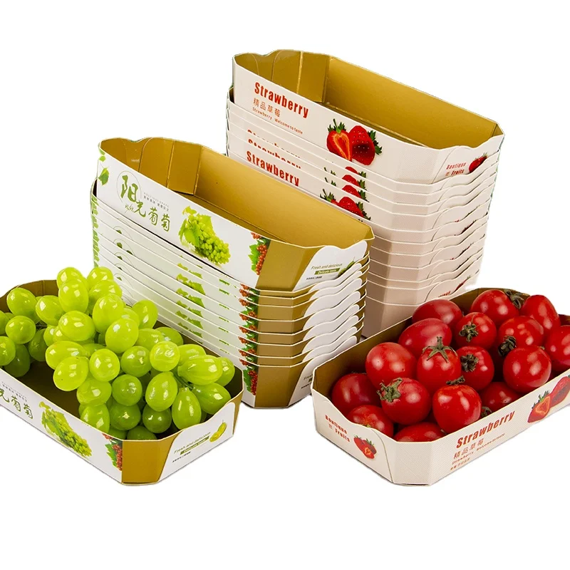 Fruit food Packaging Box Grape Strawberry Cherry Boat Shape Creative Fruit Packing Paper Boxes 500g with lid fruit container