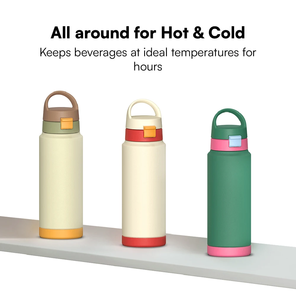 Multi Lids Option Water Bottle Double Wall 304 Stainless Steel Double Wall Sports Bottle Vacuum Flask With Silicone Boo