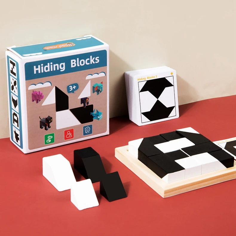 hidden building logic thinking game stem wooden black white game hiding block puzzle