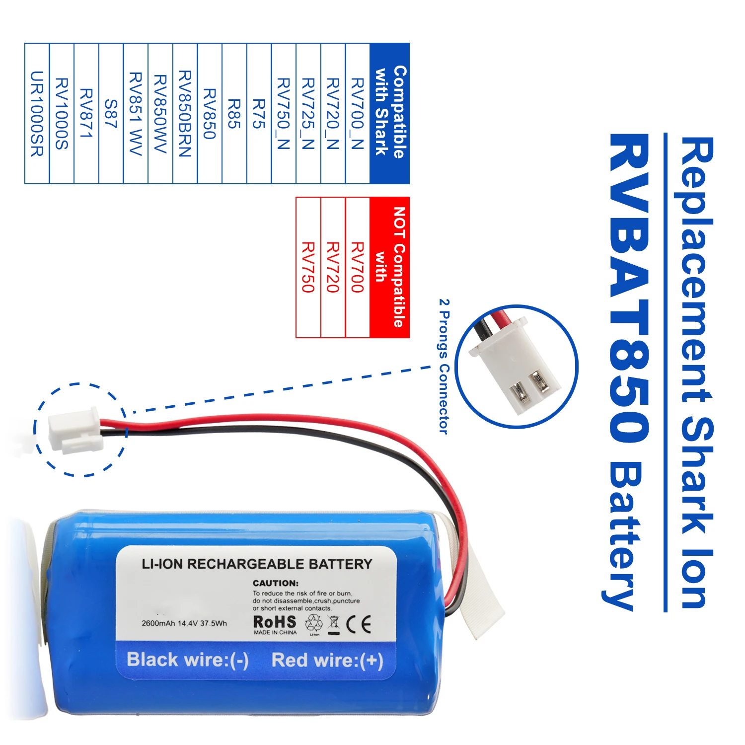 14.4V 2600mAh Replacement Shark RVBAT850 Battery for Vacuum Cleaner