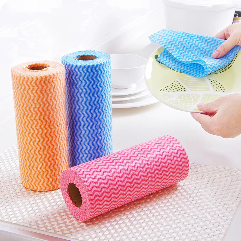 50 Pcs Lazy Rag Washable Dish Paper Roll Towel Cloth With Paper Rack Disposable Dish Paper Tissue Wipes For Home