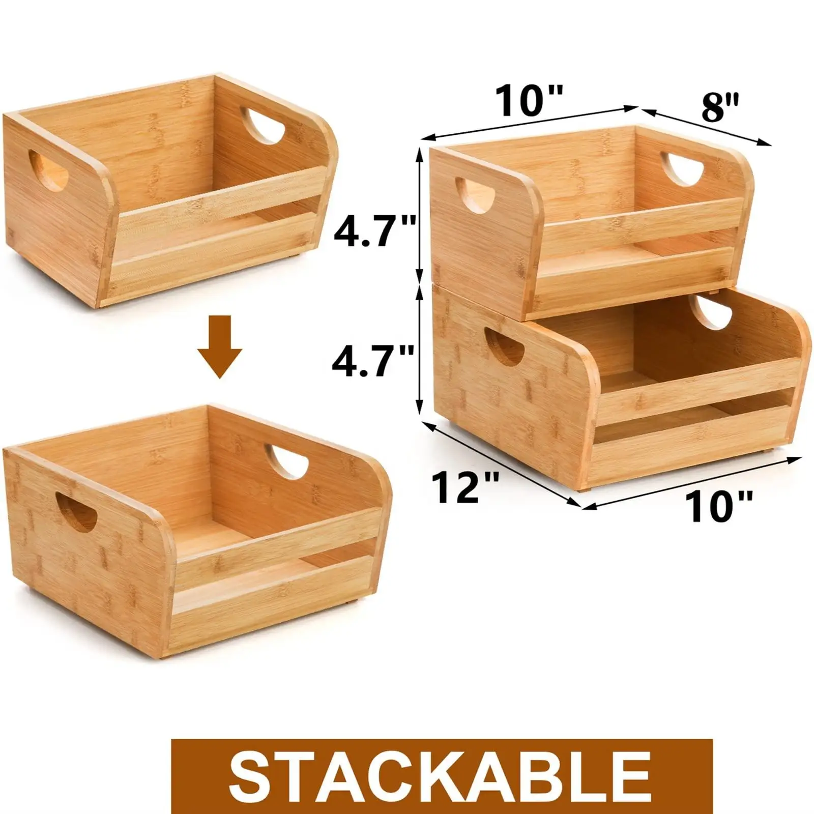 Bamboo Wood Stackable Storage Bins Food Organize Basket 2 Tier Bamboo Fruit Basket Counter Basket