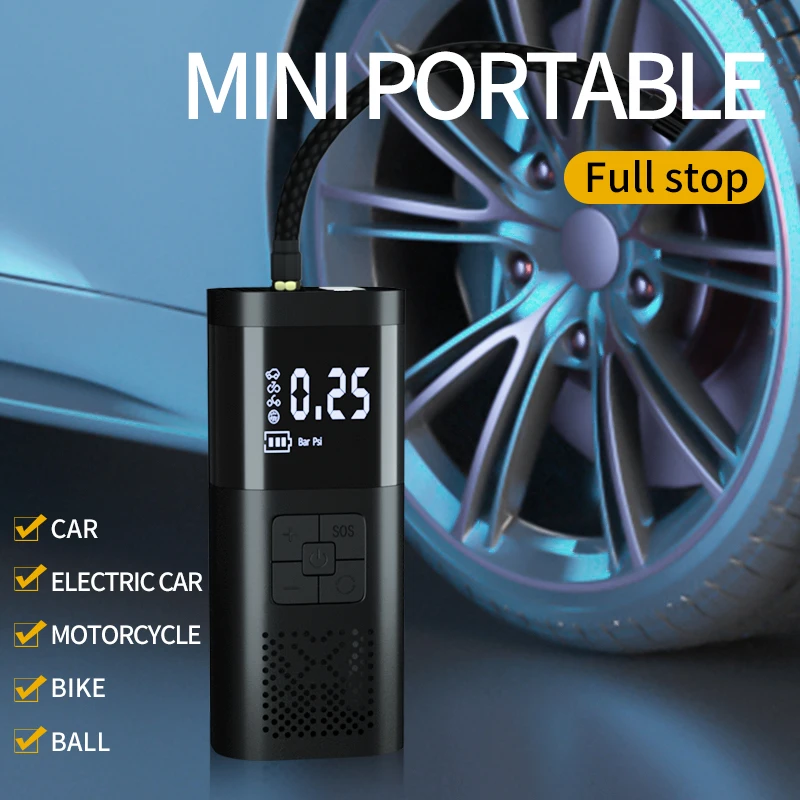 Portable Rechargeable Air Compressor Electric Tyre Air Pump With Power Bank Function