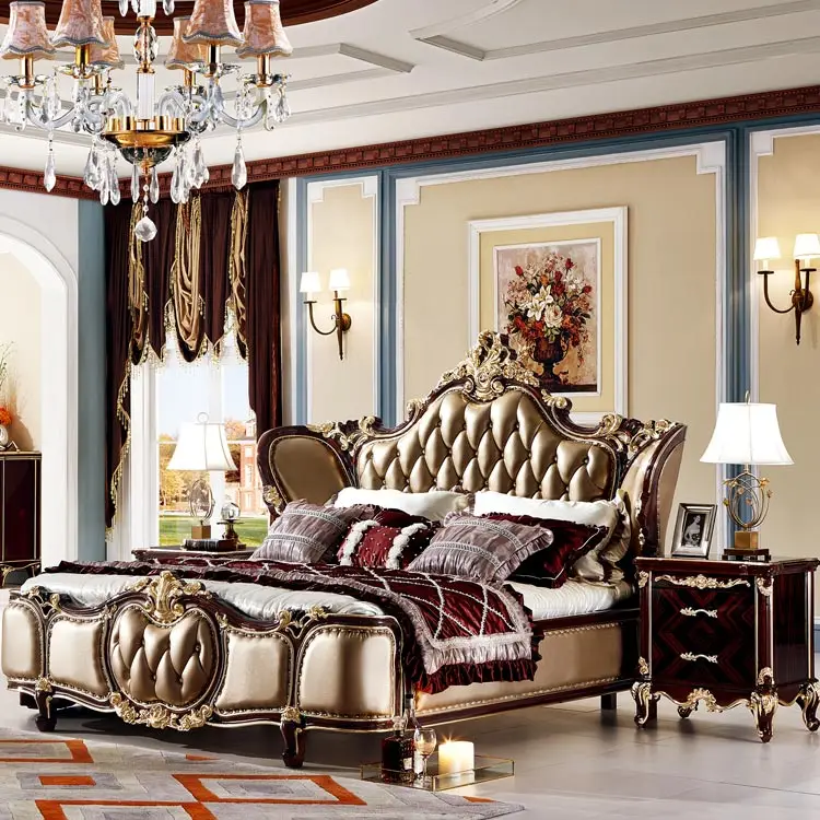 Bedroom Set Featuring French Style Sleigh Platform Bed