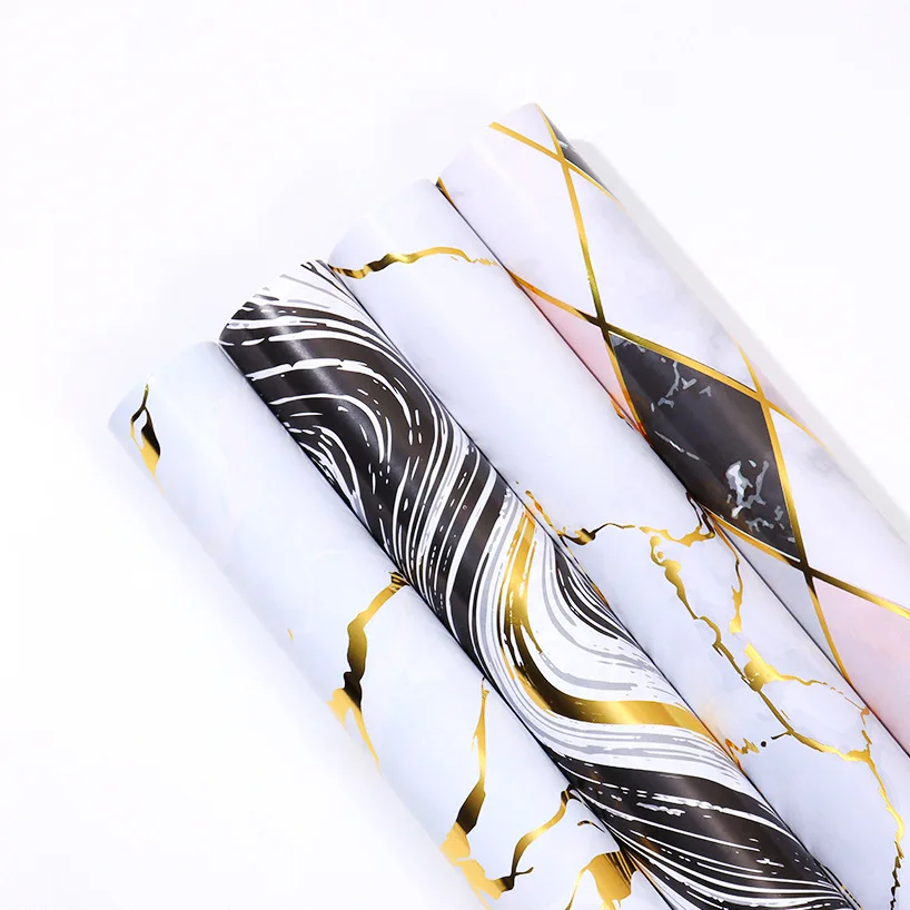 Low MOQ 50*70cm/sheet Gift Wrapping Paper with Hot Stamping Marble Pattern Design Printed