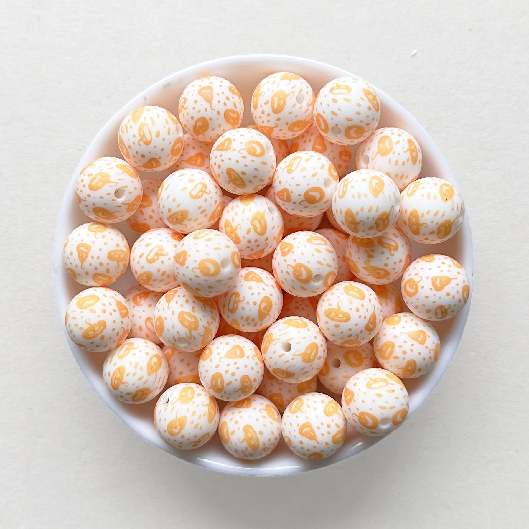 15mm Round Fall Pumpkin Printed Silicone Loose Beads For Diy Beaded Keychain Harvest Thanksgiving Silicone Focal Beads