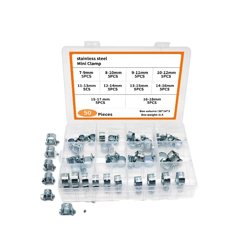 50 pieces of 7-19 mm mini hose clamps adjustable hose clamps hose clamps combination set of 9 sizes