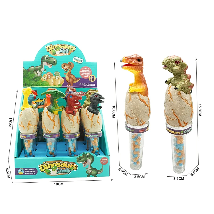 Painted Dinosaur Toys 12 Models Mixed With Empty Candy Tube Container For Kids Candy Toys