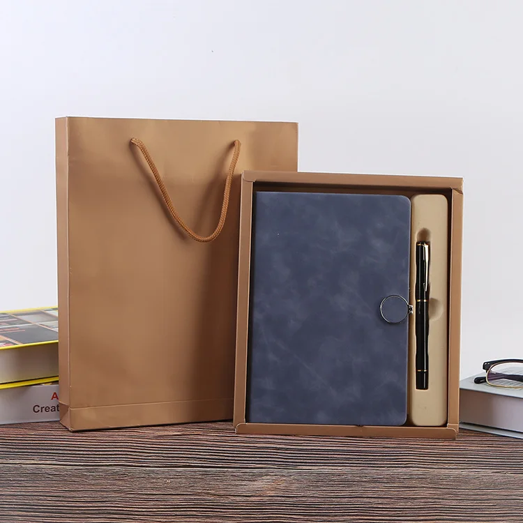 Source Manufacturers A5 Business Office Stationery Fashion Notebook Gift Box Set Digital Printed Button Notepad in Stock