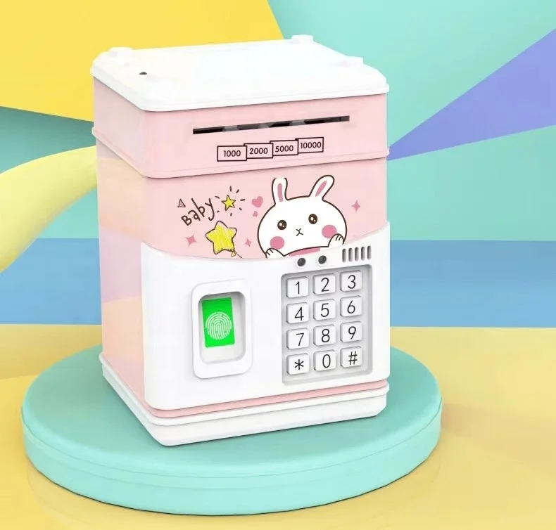 Simulate Playing House Automatic Money Rolling ATM Password Box Savings Jar Home Decor Gift Toy Fingerprint Unlock Battery Model