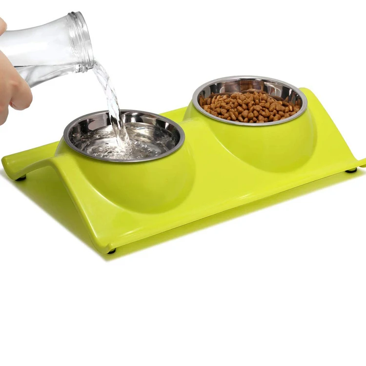 Wholesale Premium Stainless Steel Pet Bowls No-Spill Resin Station Double Dog Bowl For Food Water Feeder Cats Small Dogs