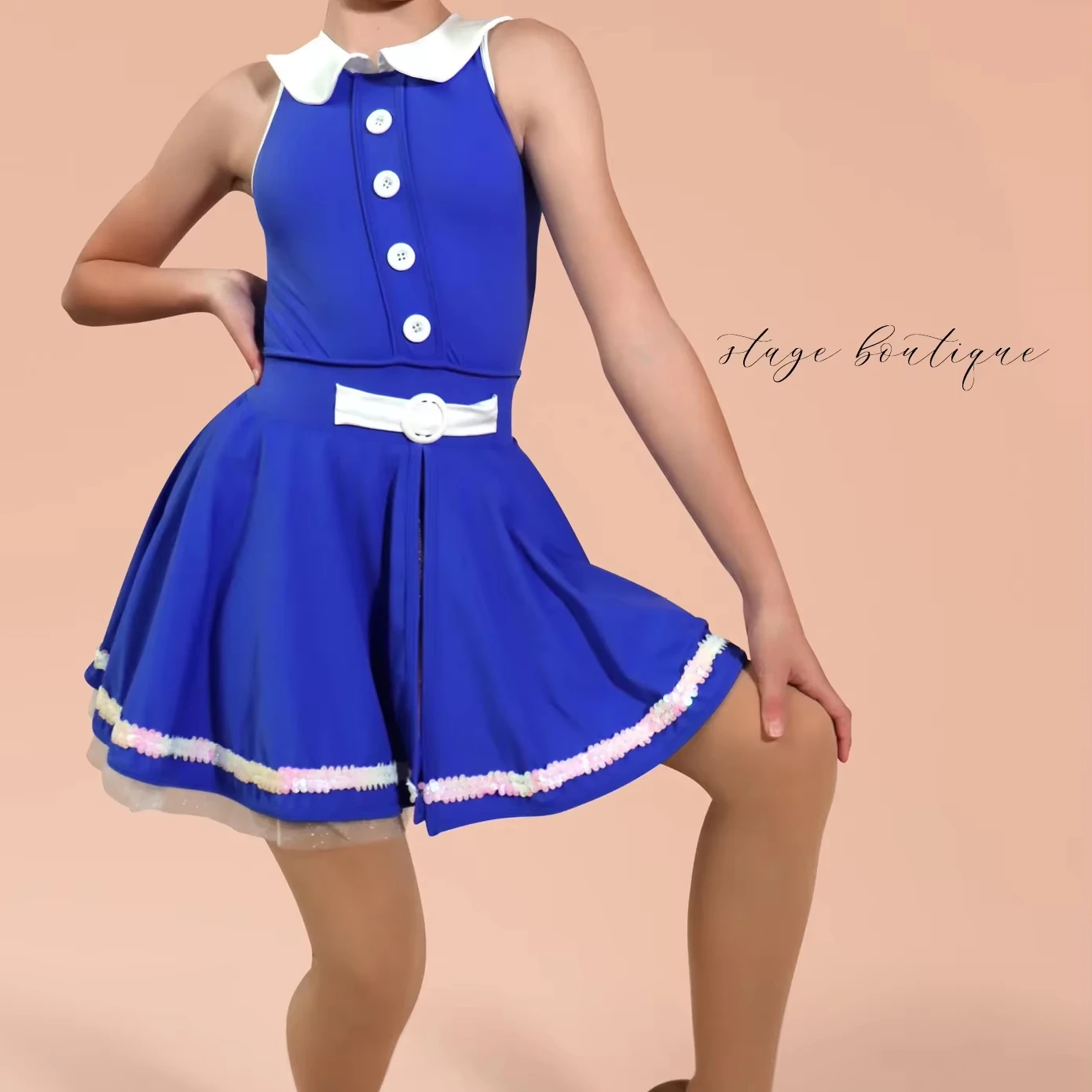 Royal Blue Kids Dance Tutu Romantic Western Style Ballet & Jazz Dance Wear Made of Velvet Spandex & Nylon for Stage Performances