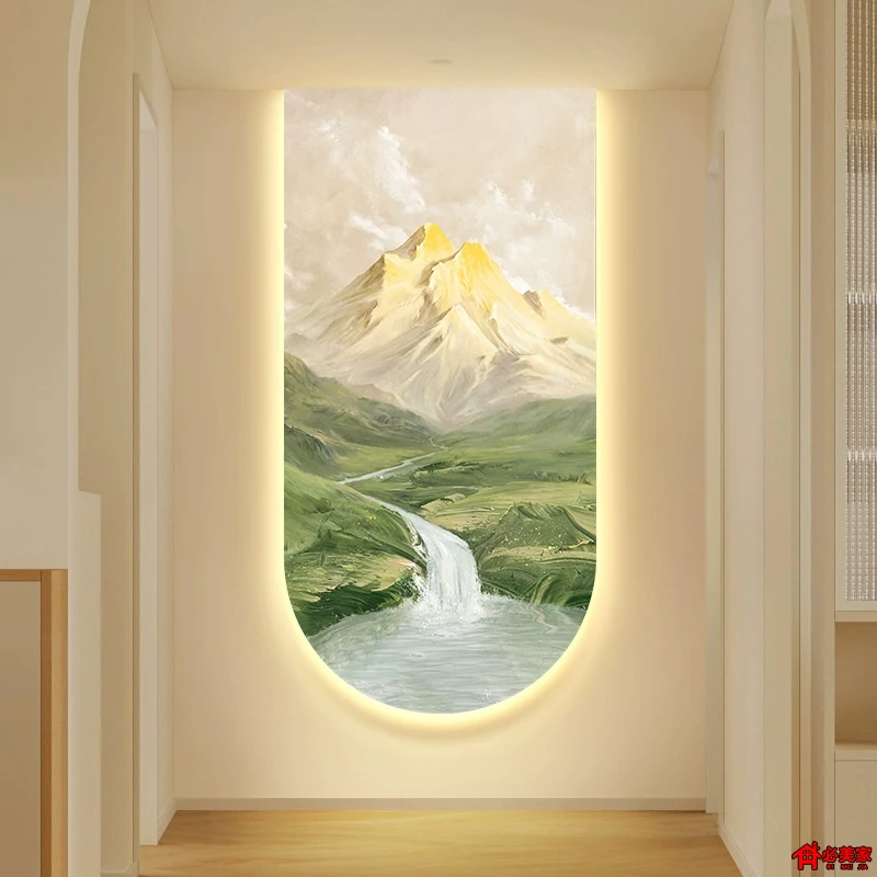 Landscape and Water Entrance Decorative Painting Wall Art LED Light Painting Crystal Porcelain Painting Home Decoration