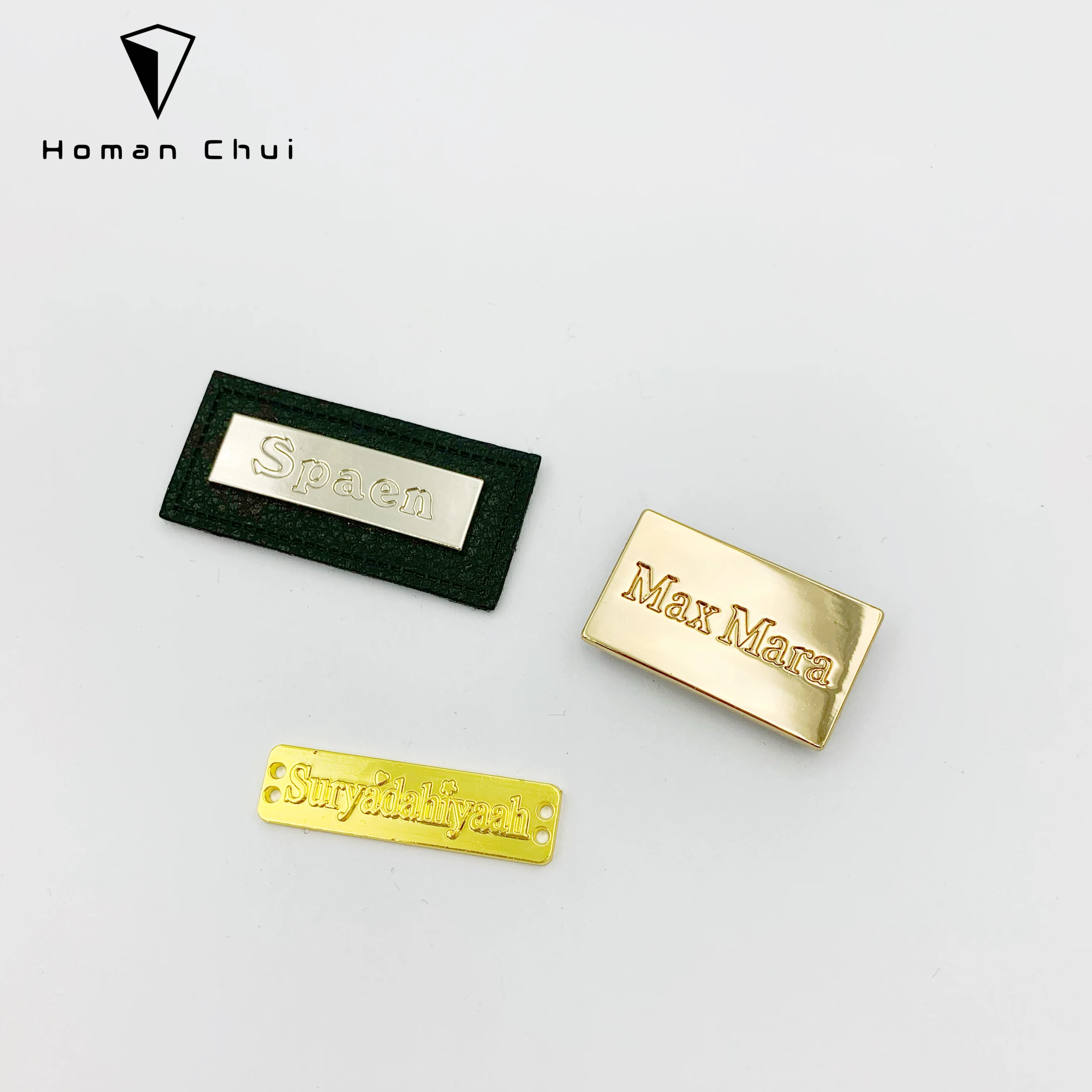 Fashion design bag metal logo label with private custom printed brand name