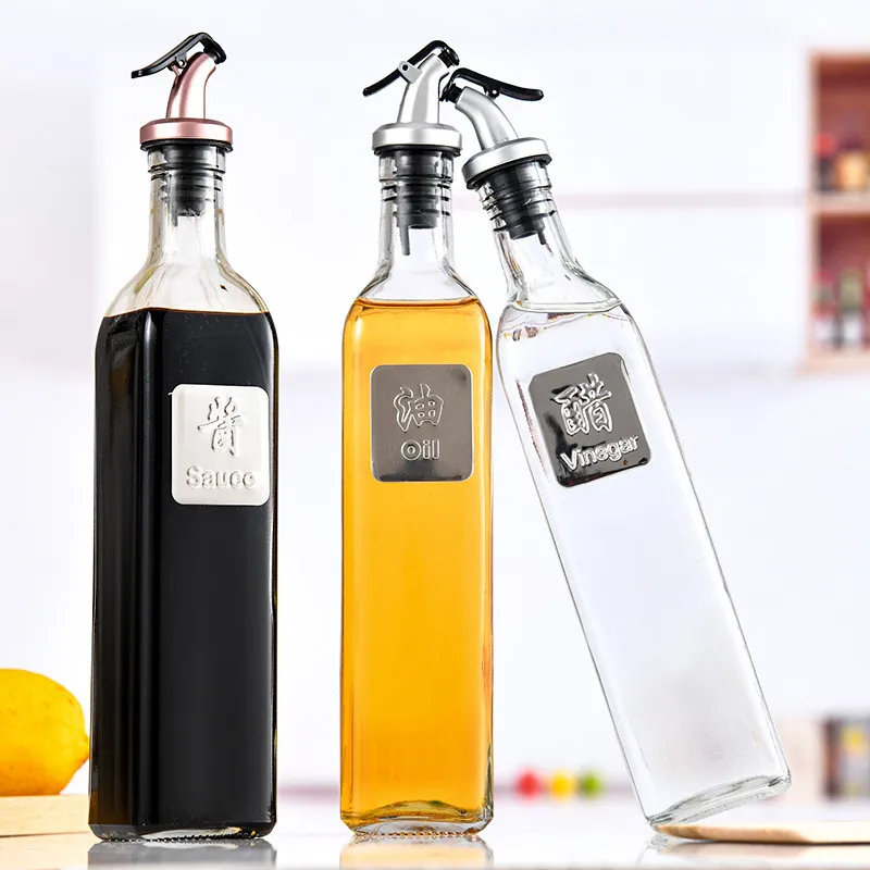 New style wholesale square multi-specification glass bottled vinegar kitchen dispenser bottle set