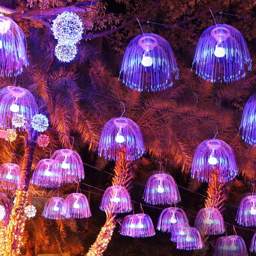 RGB colorful Jellyfish led Fiber Optic Light DIY christmas chandelier multi color landscape atmosphere garden courtyard lights