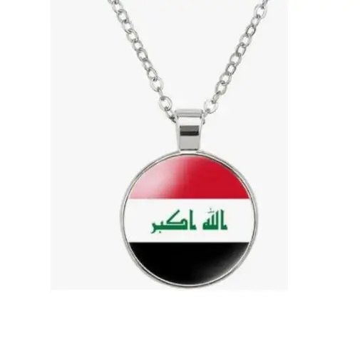 Wholesale iraq Flag Time Gemstone Round Vintage Pendant Necklace World Most Countries Flag Zinc Alloy  Necklace for Men Women