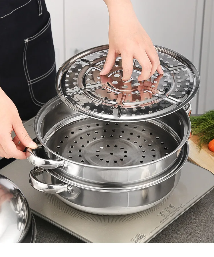 
Thickened Stainless Steel Steamer Suit Double-Layer Three-Layer Multi-Purpose Soup Steamer Steamed Hot Pot Practical Gift Pot 