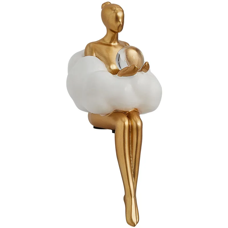 Modern Golden Cloud Girl Sculptures And Statuettes Figurines Knick-Knacks Room Decor