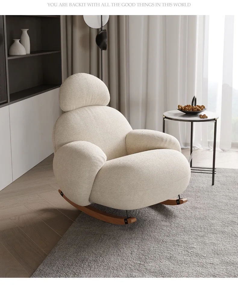 Nordic White Velvet  Rocking Chair With Armrest Make You Cloud Feeling For Living Room