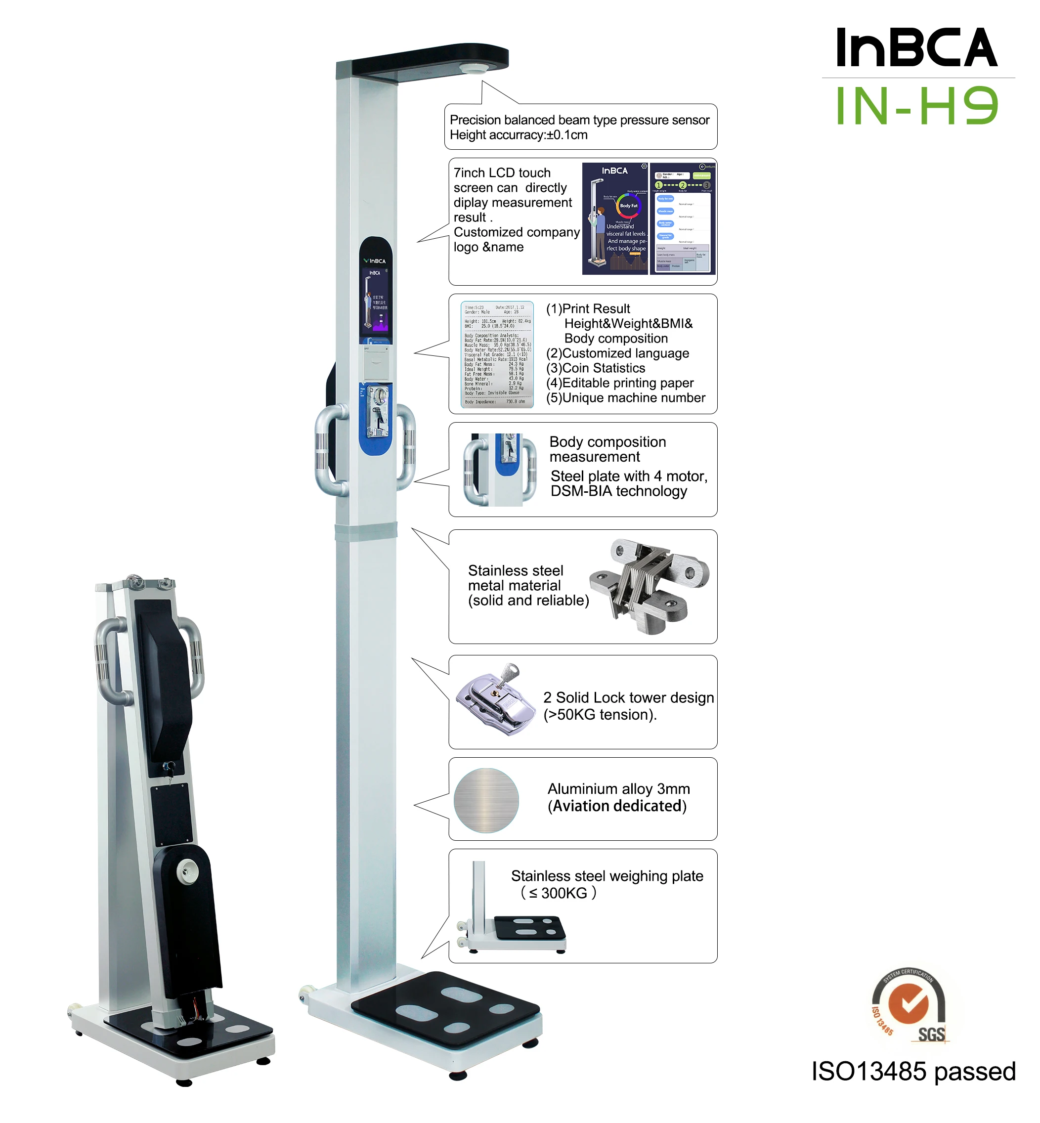 Factory supply coin-operated Ultrasound weight and height scale body fat water muscle analyzer