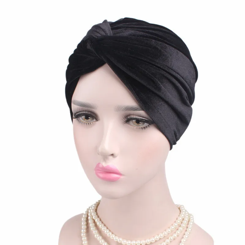 
Velvet Plain Cotton Stretch Bandana Twisted Head Wrap Turban For Women 