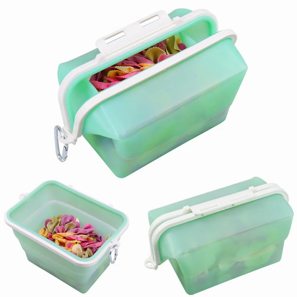 BPA Free Reusable Silicone Collapsible Folding Stand Up Fresh Keep Kitchen Food Storage Bag and Container Boxes for Food Packing