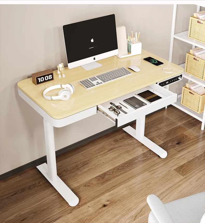 CHARMOUNT Standing Computer Desk Electric Lift Learning Office Desk With Drawer Lift Desk Wired Fast Charge