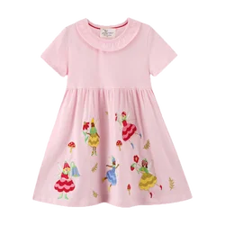 2022 Fashion Cute Korean Stylish Cotton 3D Flower Applique Baby Collar Pink Little Girls Clothes Dress For Kids Summer