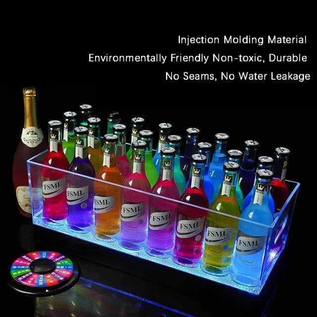 12-24 Capacity Transparent Acrylic PC Material LED White / Colorful KTV Bar Champagne Cocktail Ice Bucket Beer Plastic Wine Box