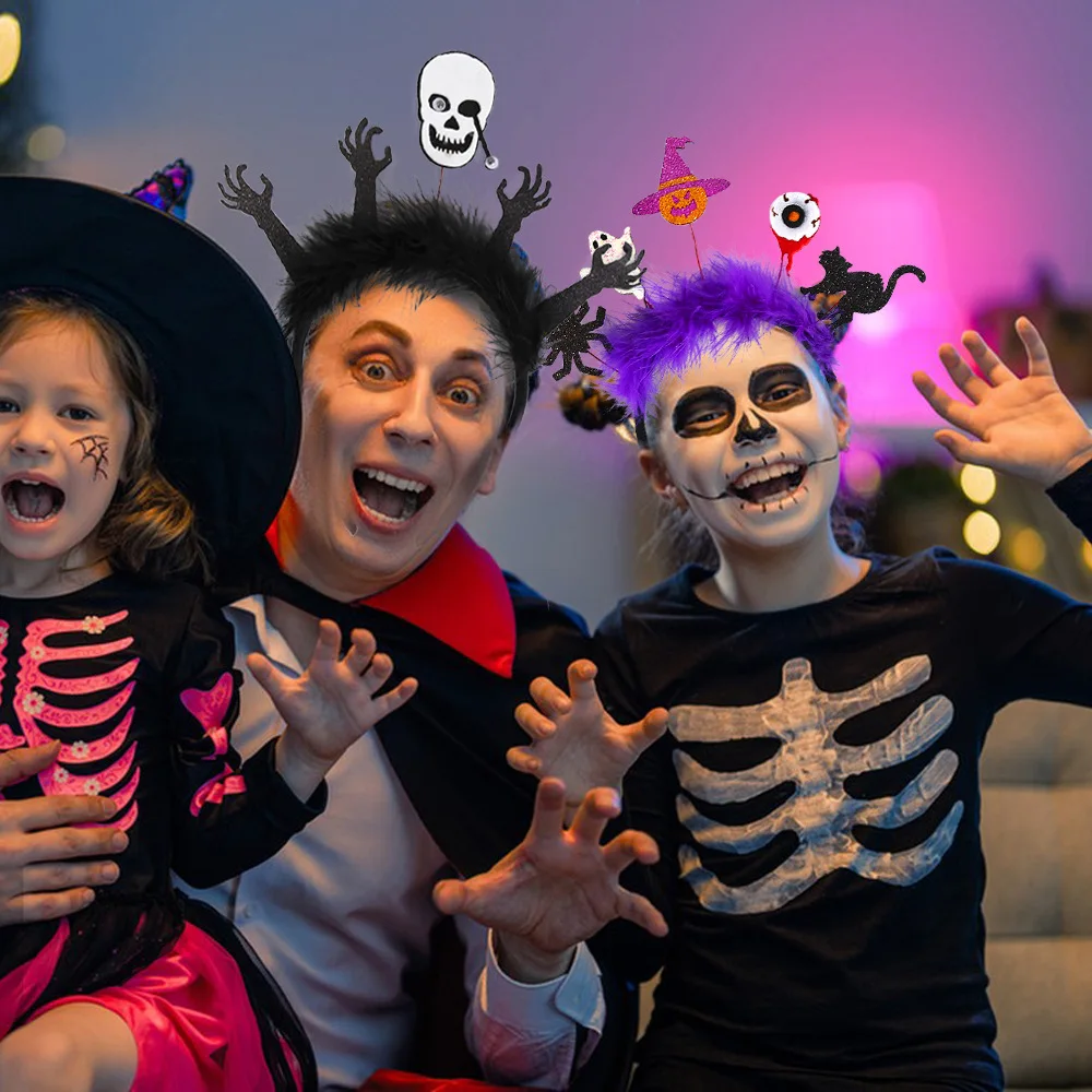 Halloween Party Props Feather Headband With Felt Bat Pumpkin Ghost Ornaments For Kids Adult Halloween Decoration Supplies