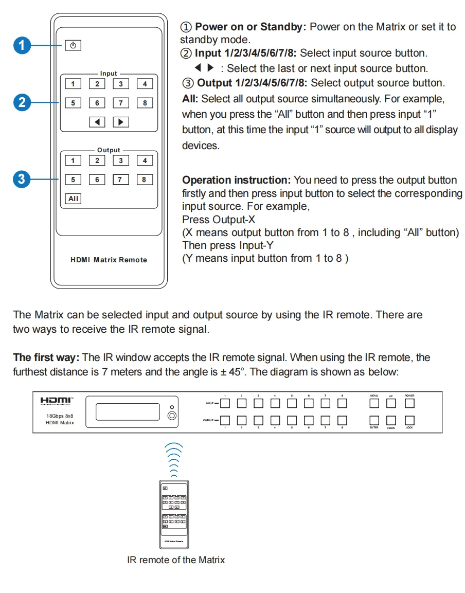 OEM logo hdmi matrix 4k*2k 8x8 ARC CEC EDID remote control for 4k hdmi matrix