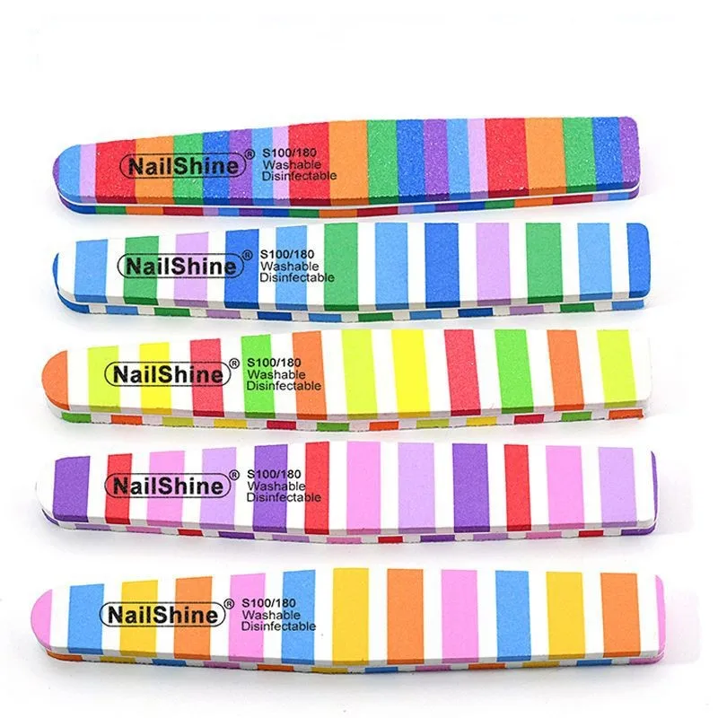 Wholesale New Colorful Line Rainbow 2style Nail File Reusable 100/180 Grit Double Sides Sanding Professional Manicure Tools
