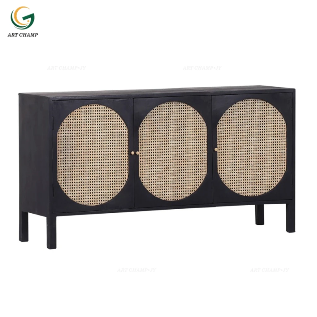 Черный современный шкаф для хранения, деревянный Буфет из ротанга, Декор, мебель для гостиной