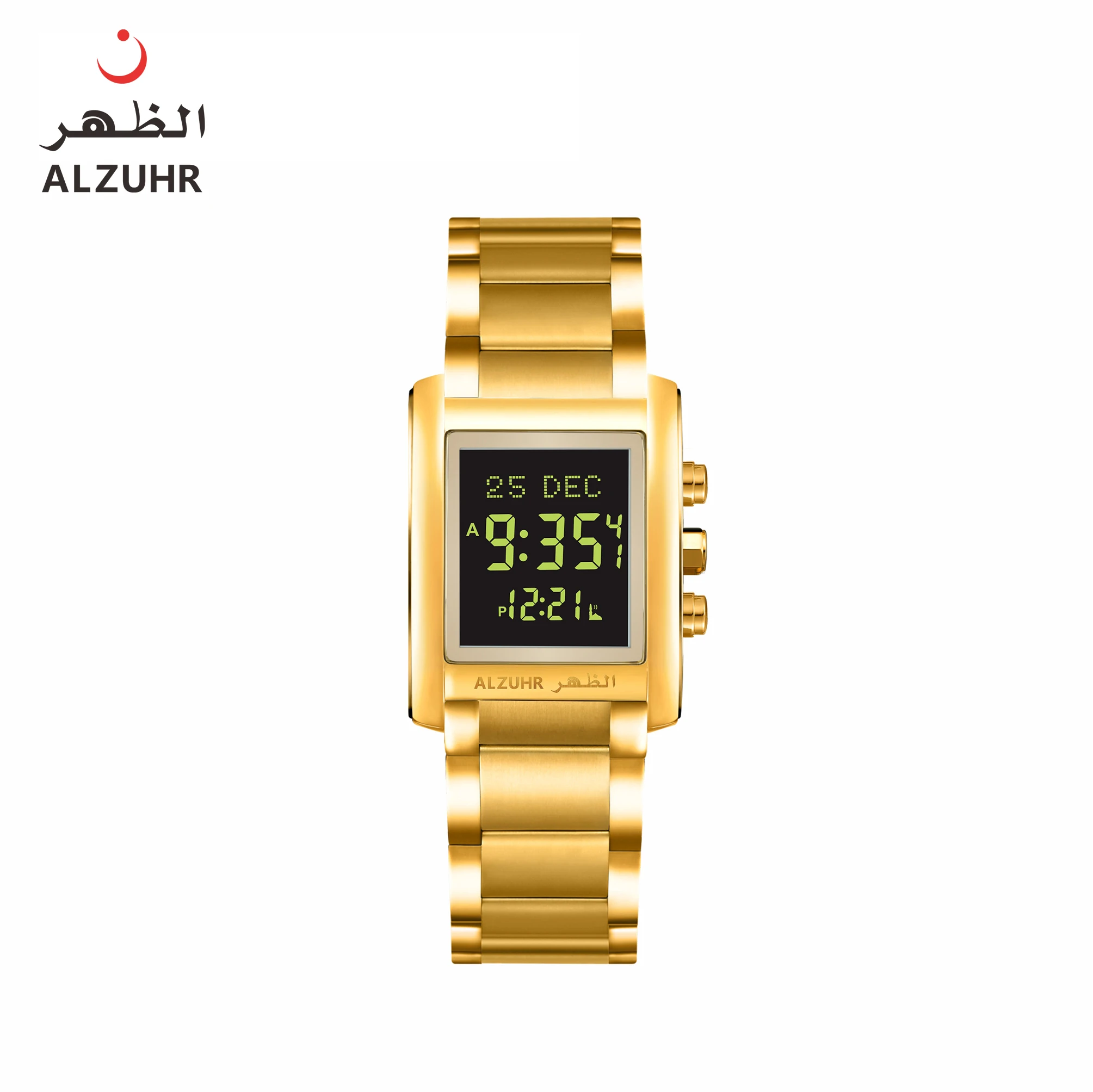 Brand New World Prayer Times Rectangle Stainless Steel Alfajr Watch With Qibla Compass