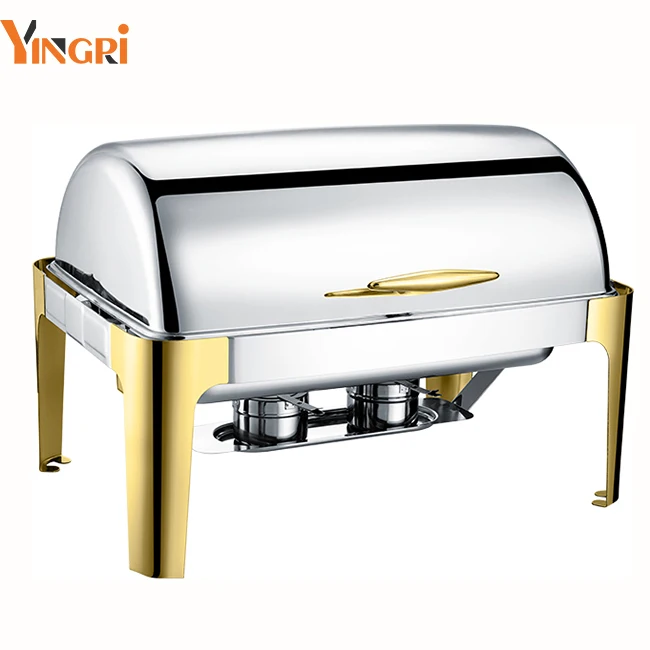 9L Stainless Steel Commercial  Heater Chafing Dish decorative fancy roll top chafing dish  buffet set gold chafing dish